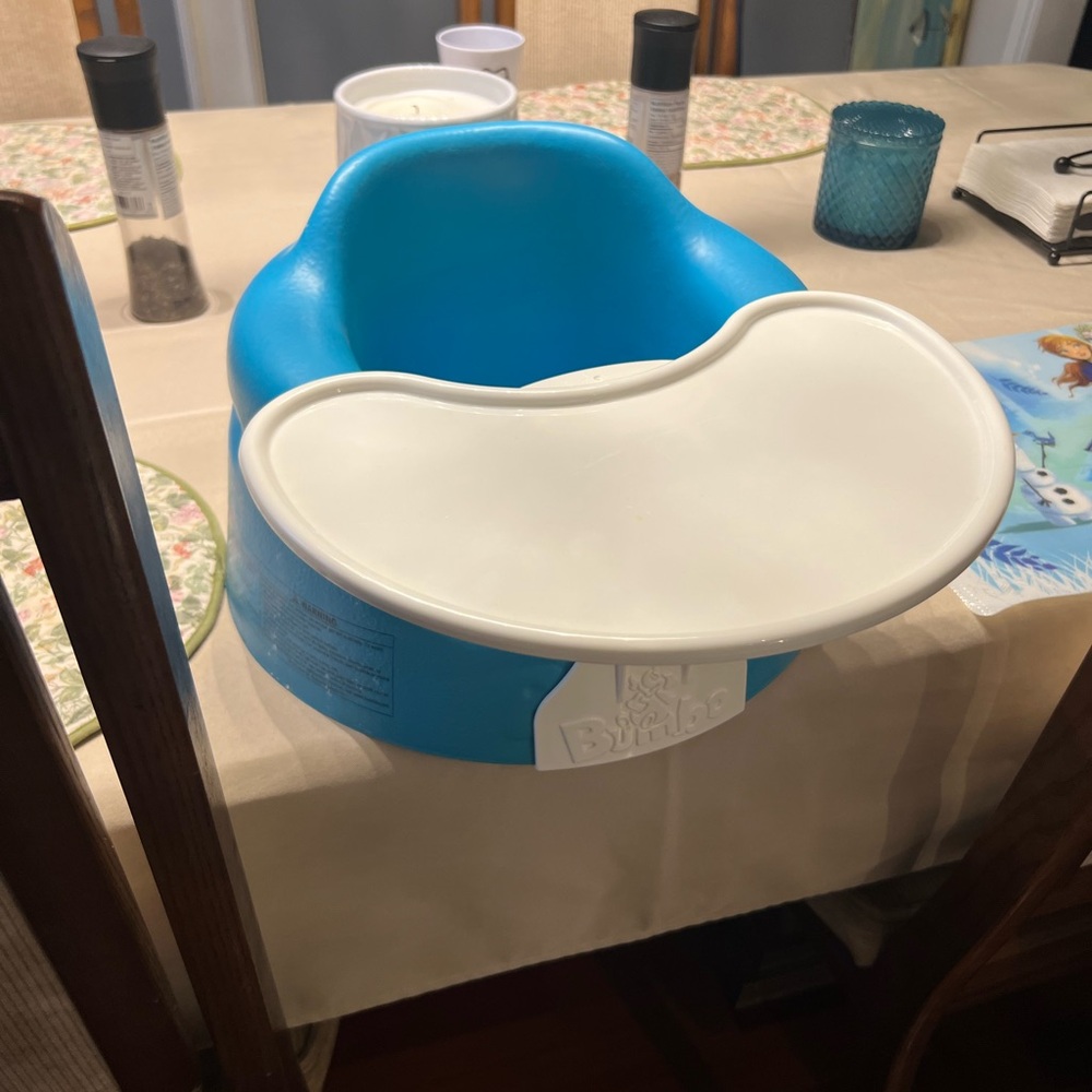 Blue Bumbo Baby Seat with Tray